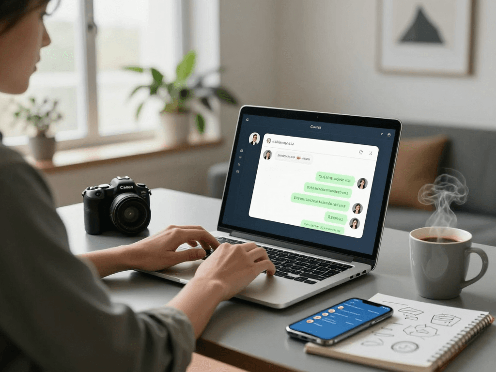 Interactive scene of ai dirty chat in a modern home office showcasing an engaging conversation with AI.