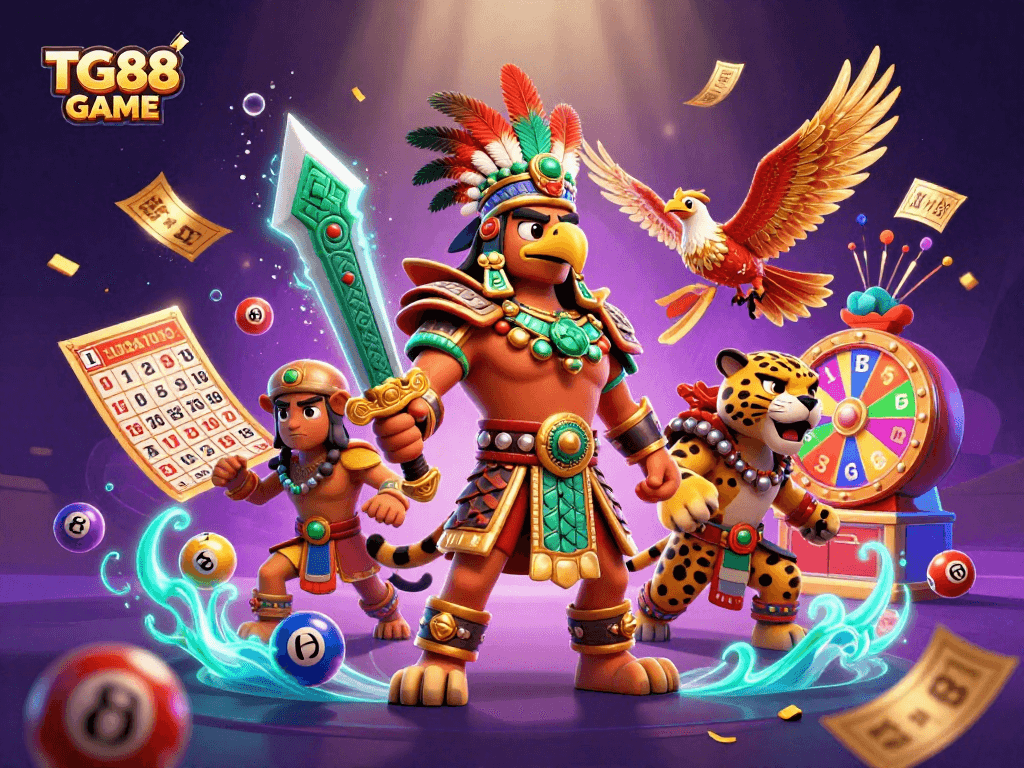 Engage in exciting lotto experiences with TG88 GAME, featuring vibrant lottery elements and dynamic character action.