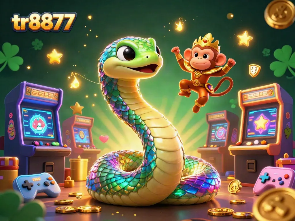Play and win with tr8877 in a vibrant 3D casino world full of colorful game elements.