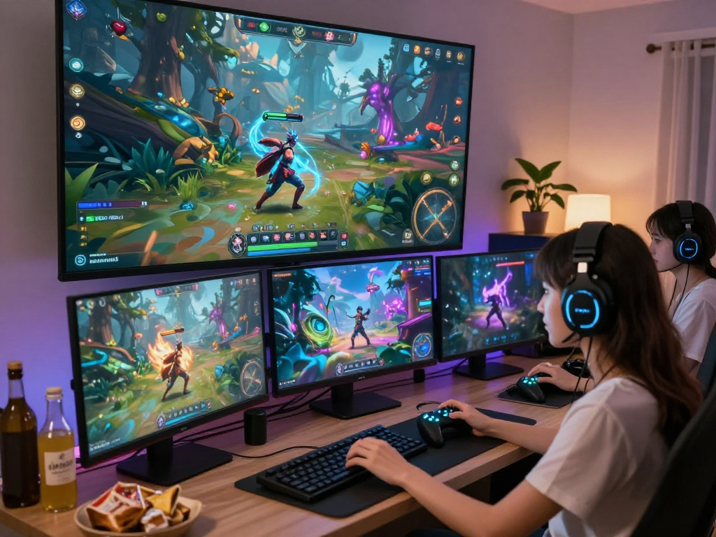 Female porn game scene showcasing a vibrant digital battle with a female protagonist in an immersive gaming experience.