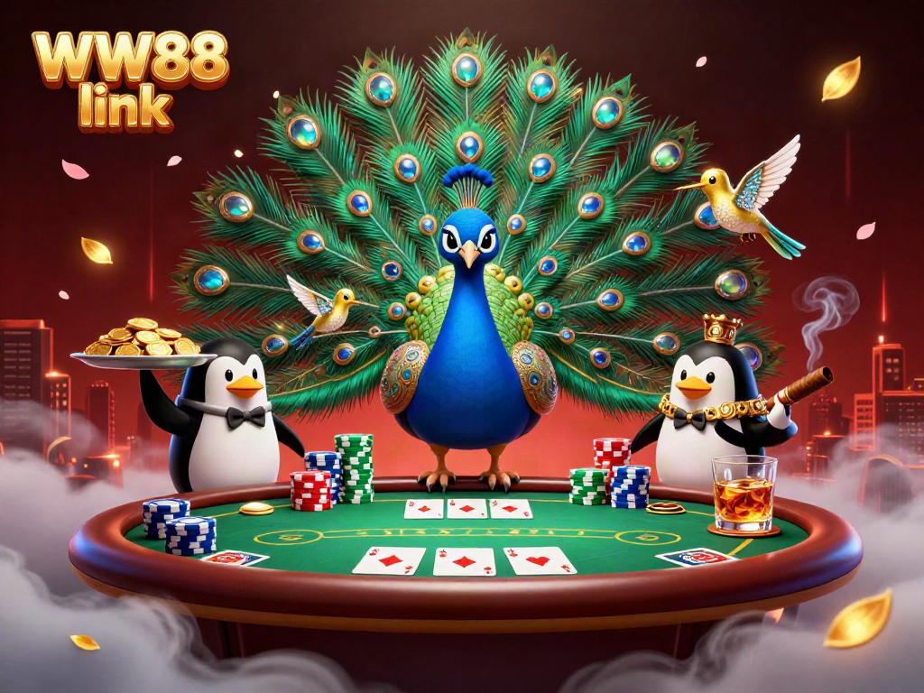Immerse in the thrill of gambling with the vibrant WW88 link showcasing dynamic casino elements and lively characters.
