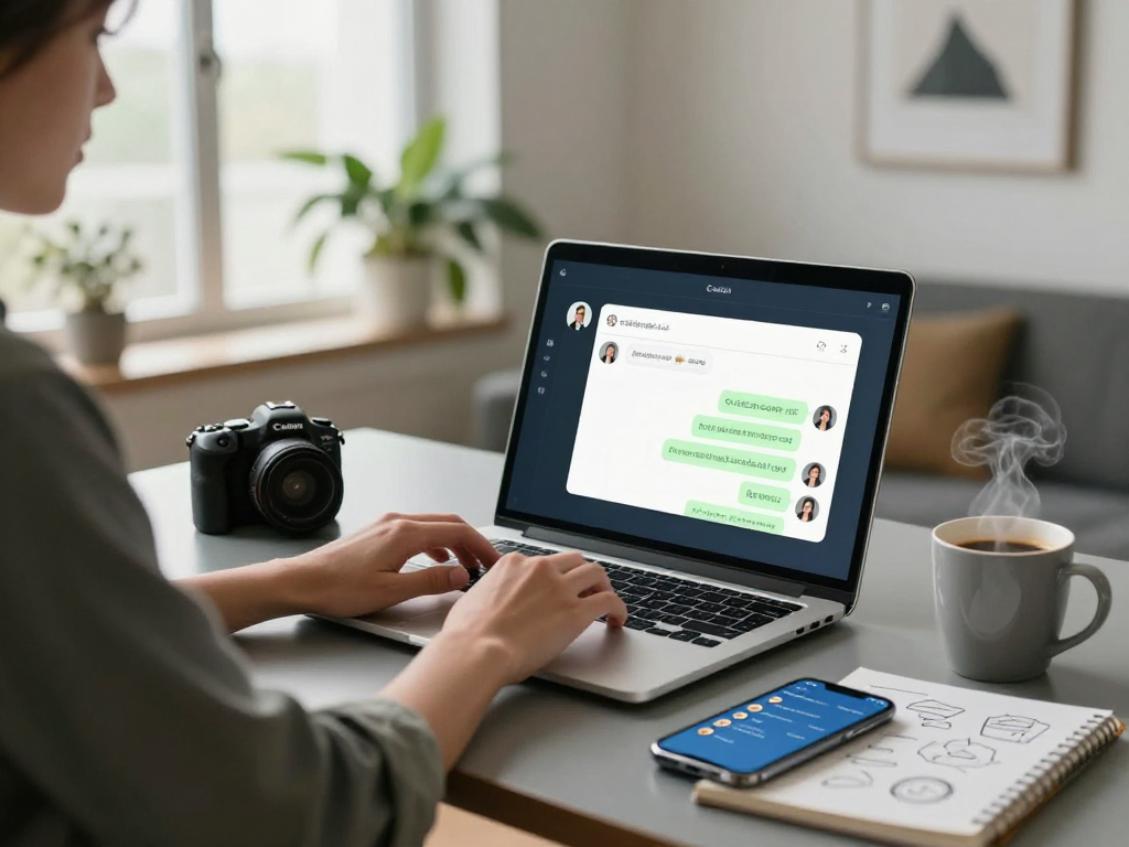 Interactive scene of ai dirty chat in a modern home office showcasing an engaging conversation with AI.