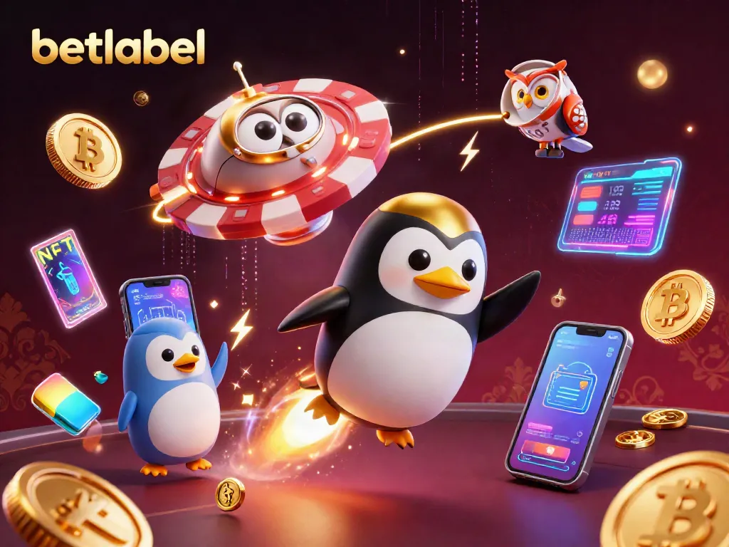 Experience the thrilling adventure of betlabel with a golden penguin soaring through a cosmic casino.