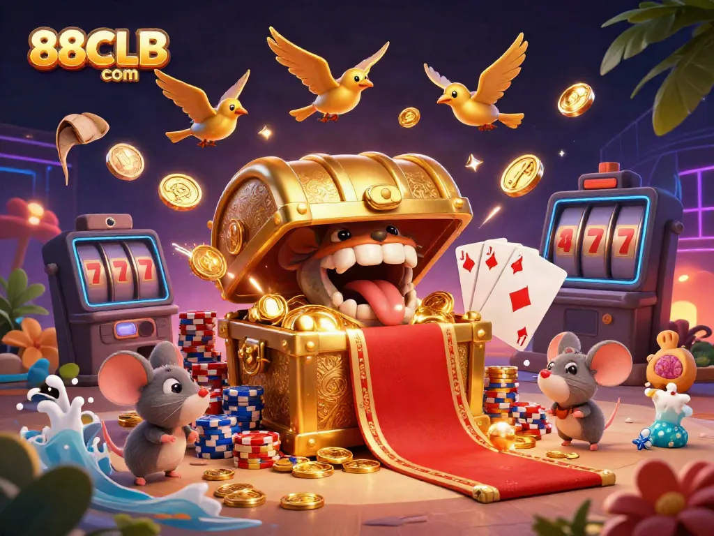 Engage with exciting 88CLB com casino action featuring a treasure chest with adventurous mice and dynamic game elements.