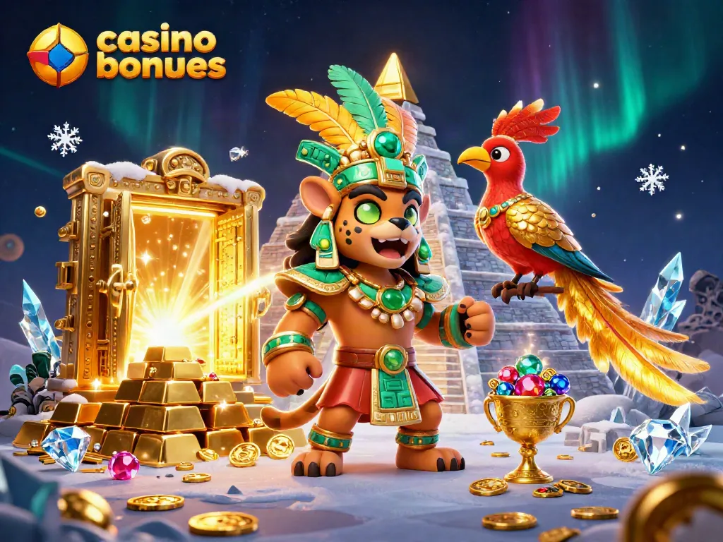 Experience exciting casino bonuses with a vibrant scene of a Mayan priest and treasures.